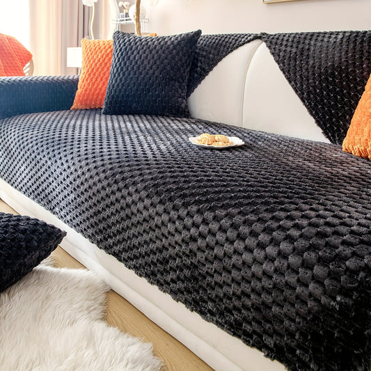 Dark Grey Honeycomb Velvet Sofa Slipcover