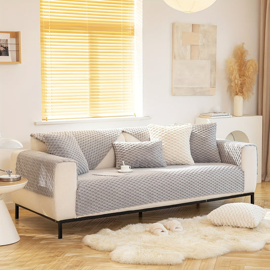 French Grey Honeycomb Velvet Sofa Slipcover